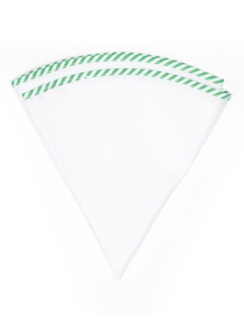 White Linen/Green/White Stripe Trim Linen Pocket Circle